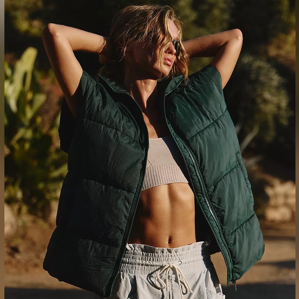 Free People In A Bubble Puffer Vest in Evergreen - Picture 2 of 9